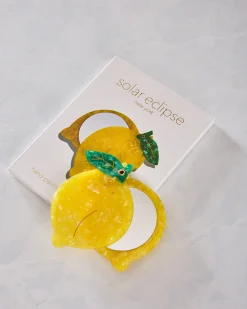 Hand Painted Lemon Compact Mirror in Yellow