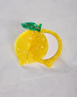 Hand Painted Lemon Compact Mirror in Yellow