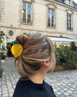 Hand Painted Lemon Fruit Claw Hair Clip in Yellow