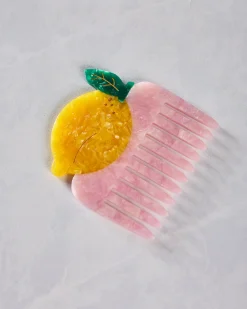 Hand Painted Lemon Pocket Hair Comb in Yellow Combo