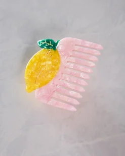 Hand Painted Lemon Pocket Hair Comb in Yellow Combo