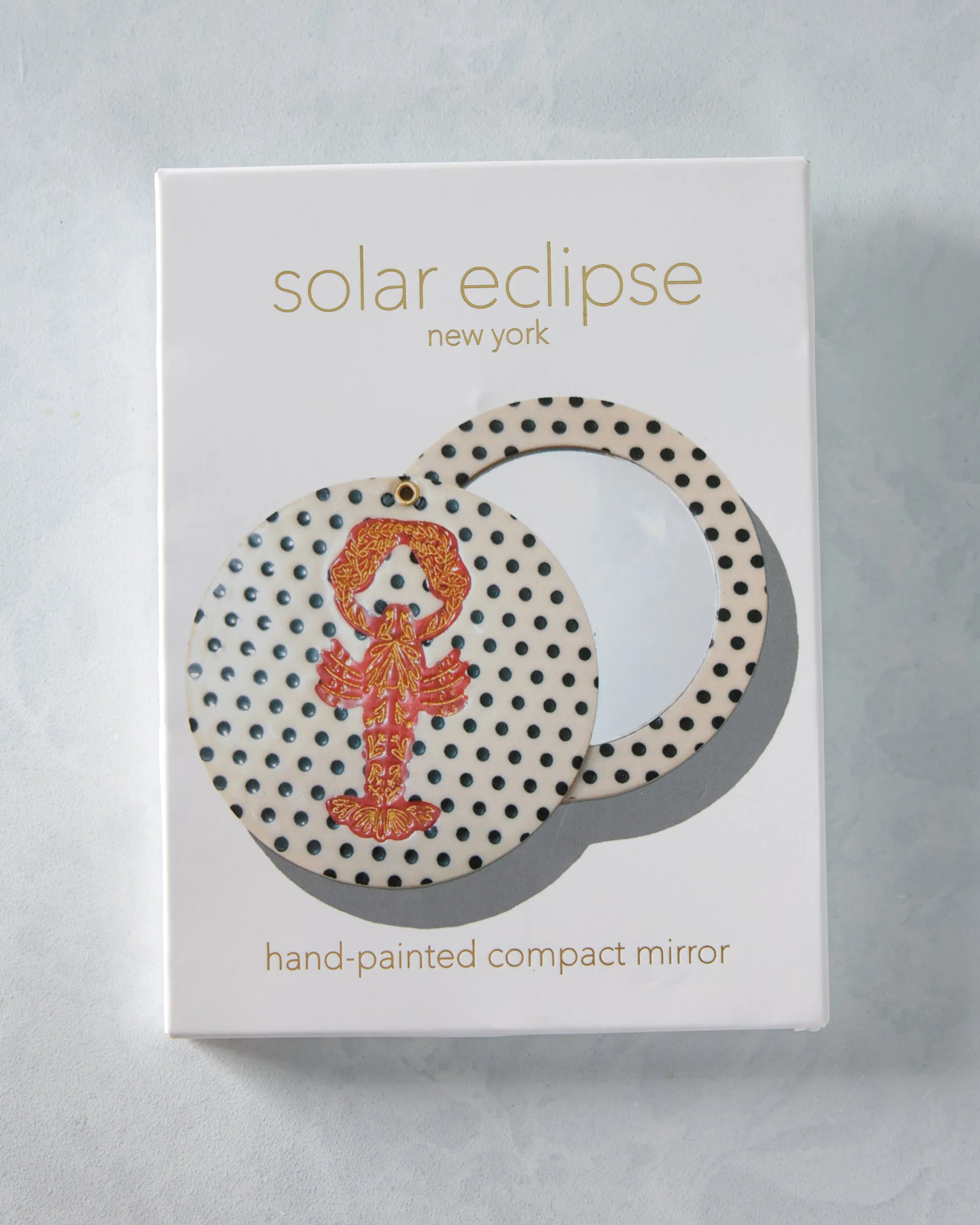 Hand Painted Lobster Compact Mirror in Polka Dot Combo