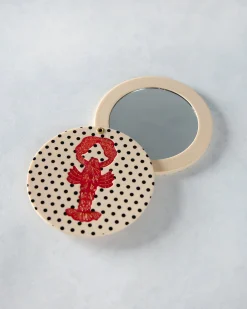 Hand Painted Lobster Compact Mirror in Polka Dot Combo