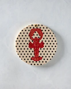 Hand Painted Lobster Compact Mirror in Polka Dot Combo