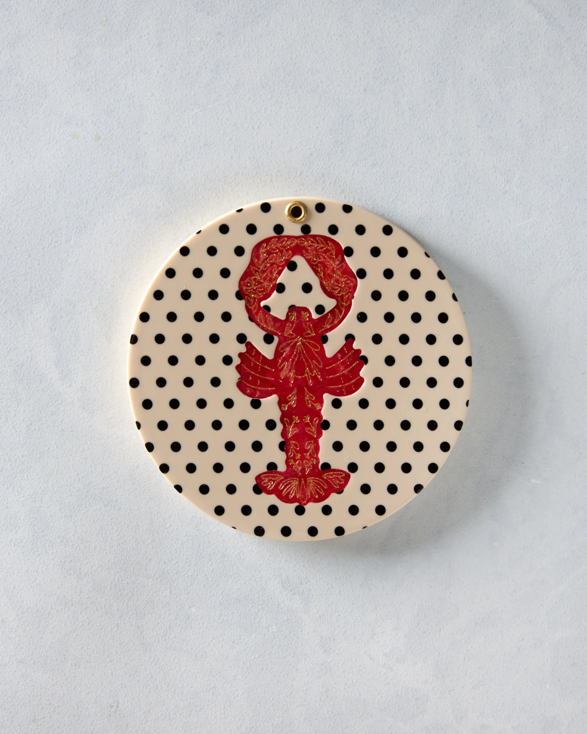 Hand Painted Lobster Compact Mirror in Polka Dot Combo