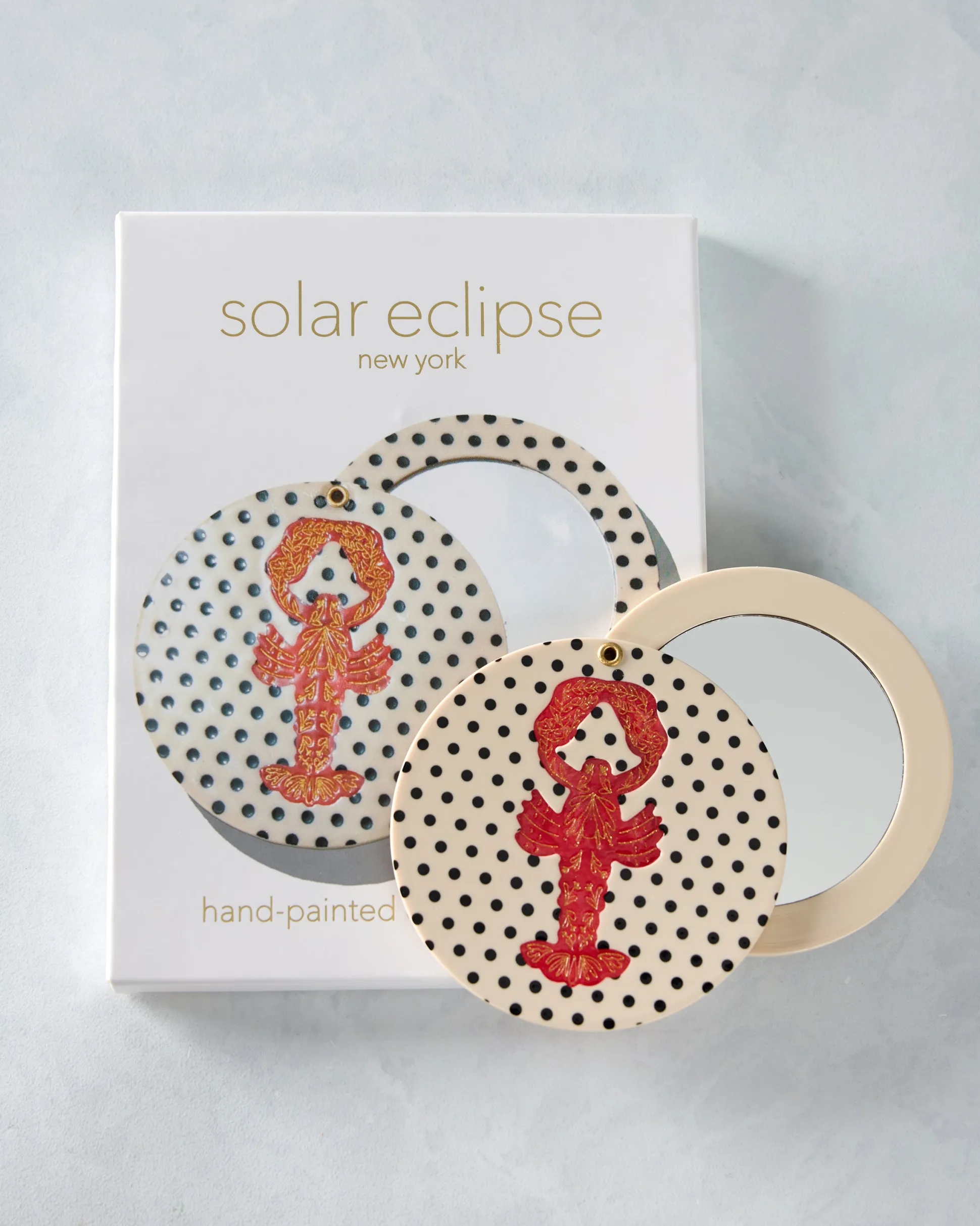 Hand Painted Lobster Compact Mirror in Polka Dot Combo