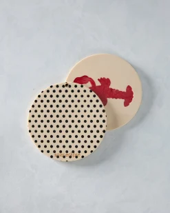 Hand Painted Lobster Compact Mirror in Polka Dot Combo