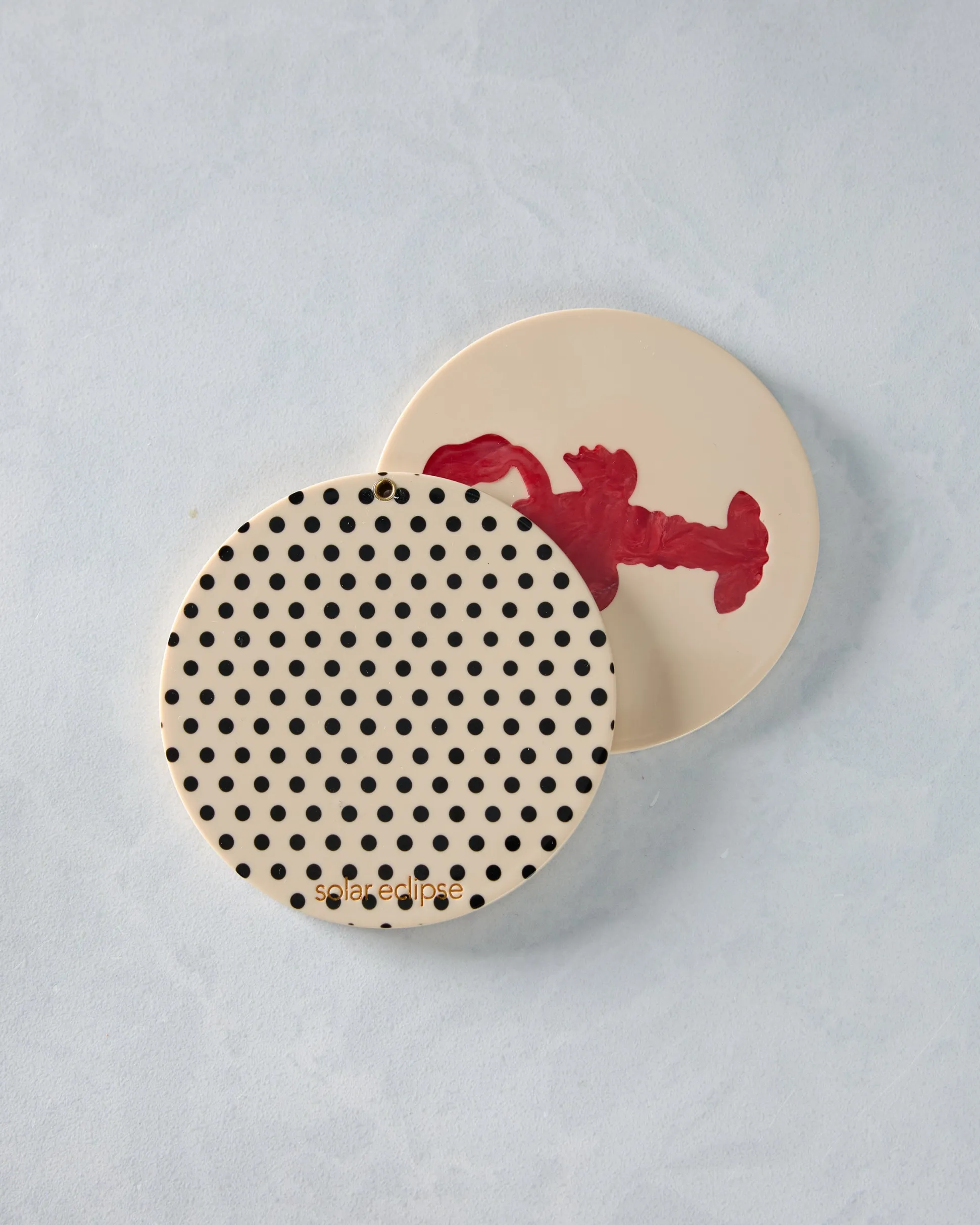 Hand Painted Lobster Compact Mirror in Polka Dot Combo