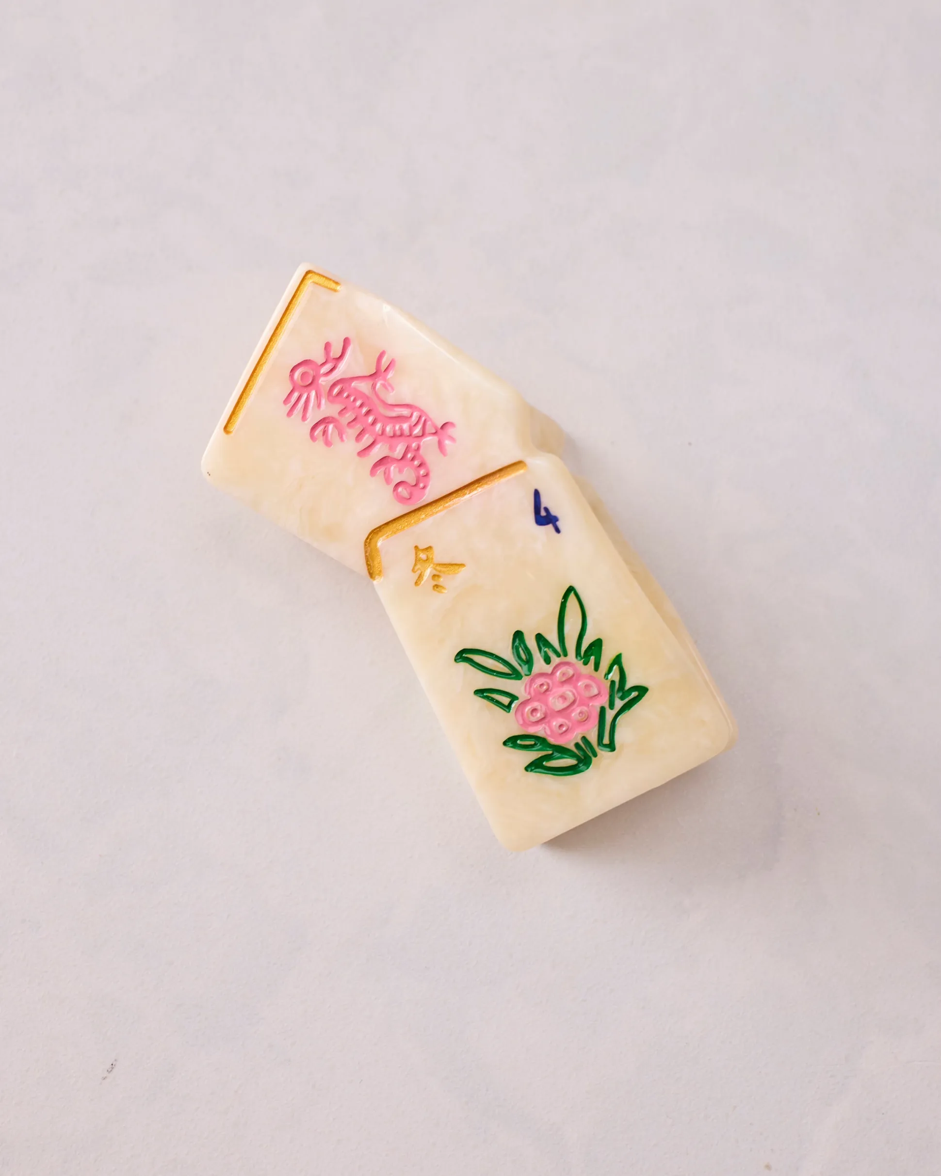 Hand Painted Mini Flower Mahjong Claw Clip in Ivory Combo