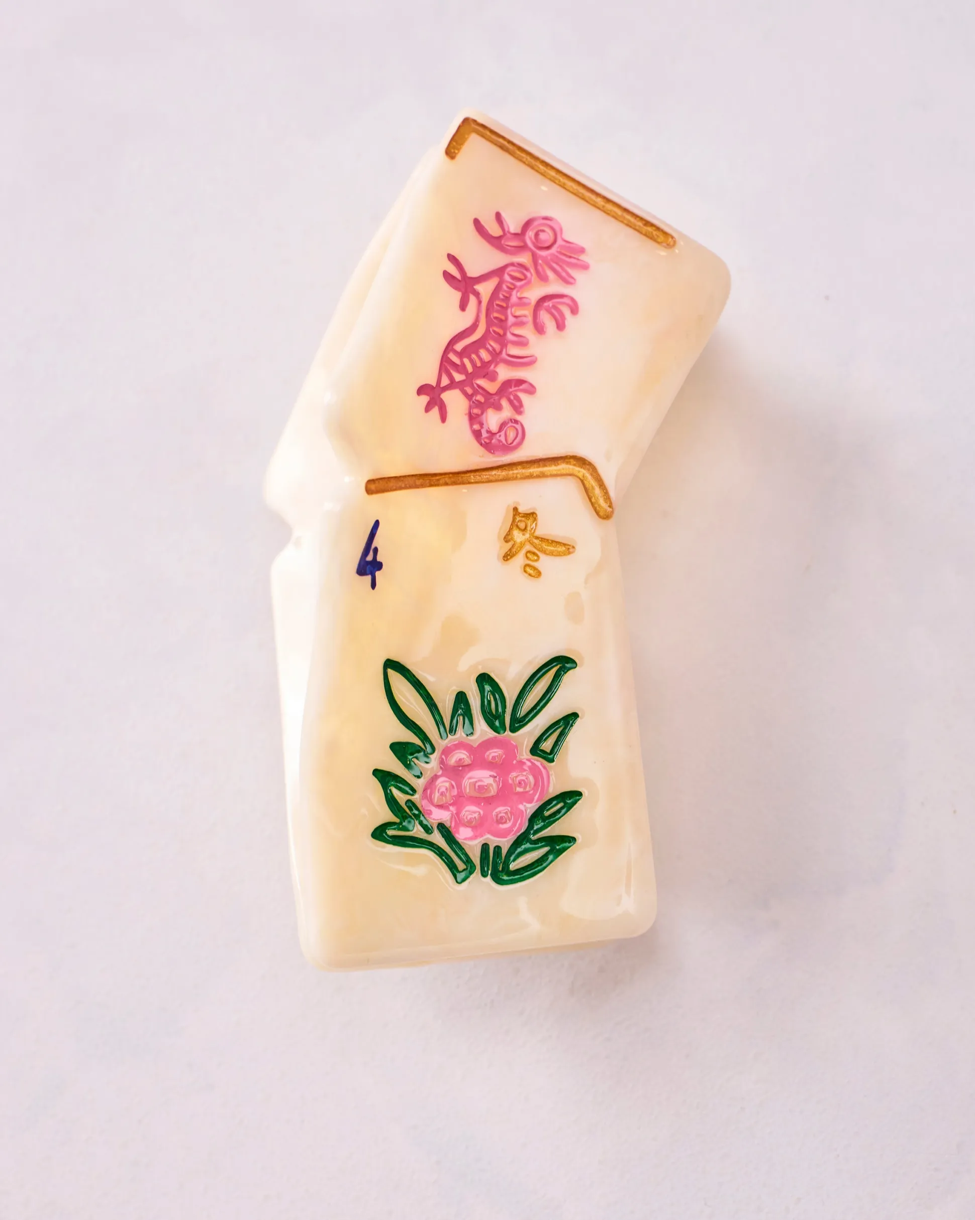 Hand Painted Mini Flower Mahjong Claw Clip in Ivory Combo