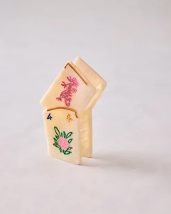 Hand Painted Mini Flower Mahjong Claw Clip in Ivory Combo
