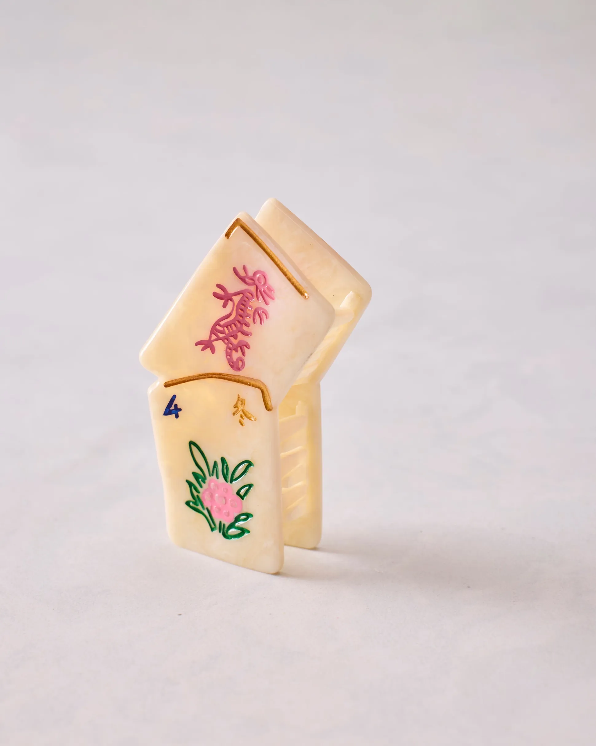 Hand Painted Mini Flower Mahjong Claw Clip in Ivory Combo