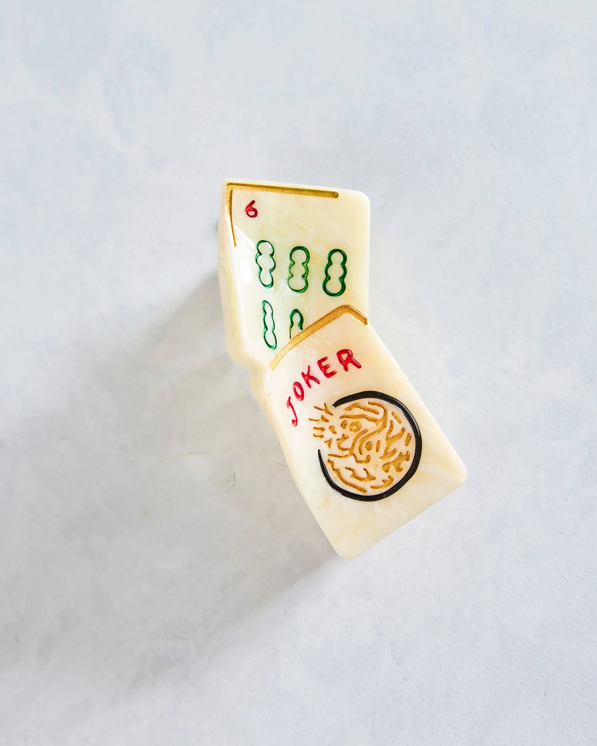 Hand Painted Mini Mahjong Clip in Ivory