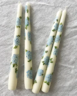 Hand Painted Pair of Candles Hydrangea in Blue Combo