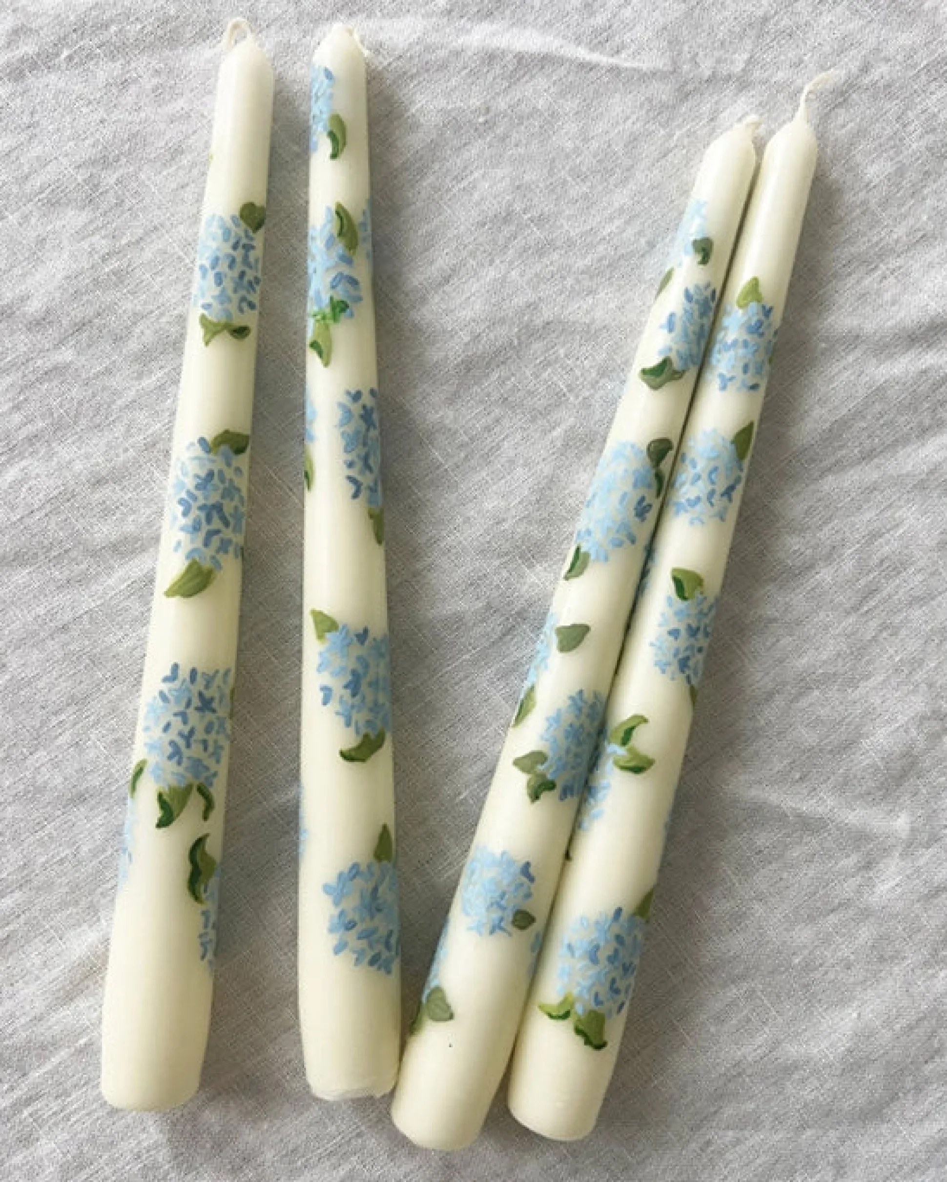 Hand Painted Pair of Candles Hydrangea in Blue Combo