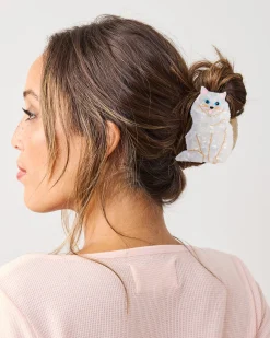 Hand Painted Persian Cat Claw Hair Clip in White