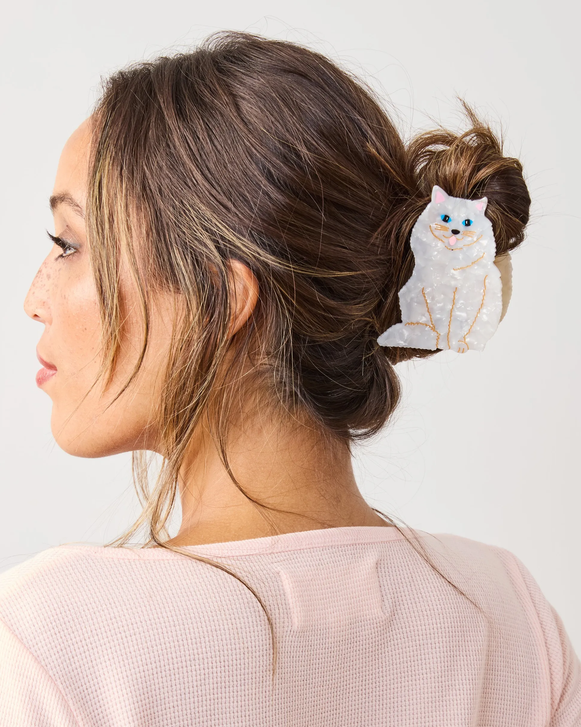 Hand Painted Persian Cat Claw Hair Clip in White