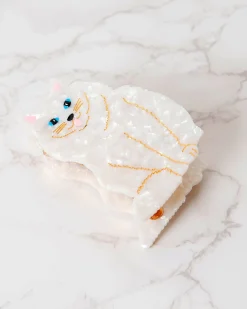 Hand Painted Persian Cat Claw Hair Clip in White