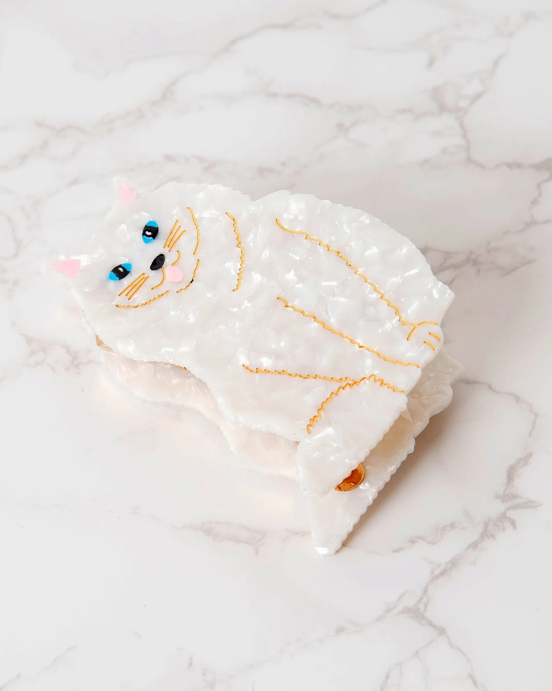 Hand Painted Persian Cat Claw Hair Clip in White