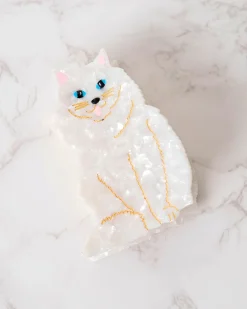 Hand Painted Persian Cat Claw Hair Clip in White