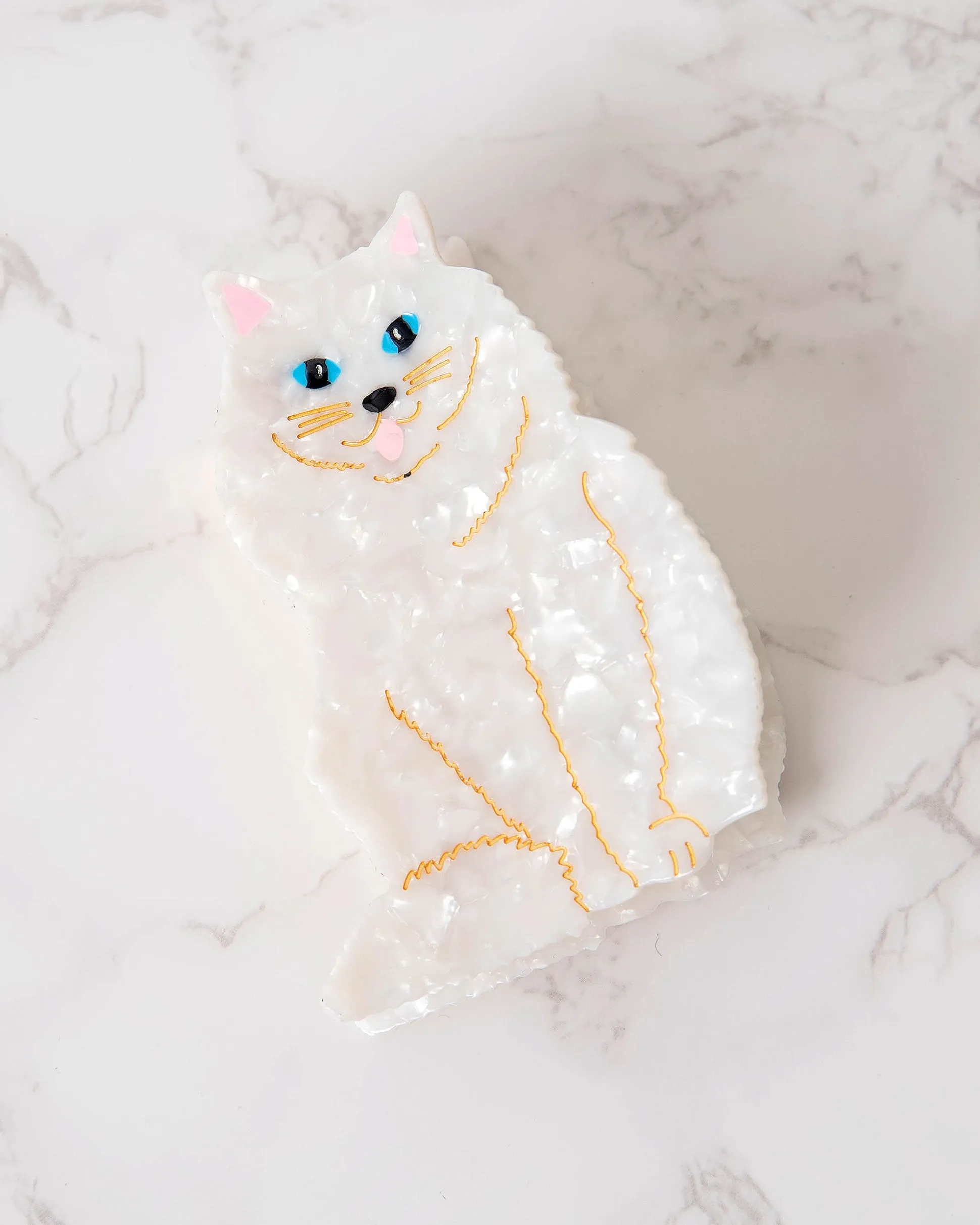 Hand Painted Persian Cat Claw Hair Clip in White