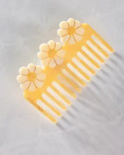 Hand Painted Vintage Daisy Detangling Wide Tooth Comb in Yellow