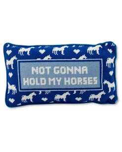 Hold My Horses Needlepoint Pillow in Royal Blue Combo