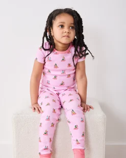 Kids Organic Pima Short Sleeve PJ Set in Flamingo Floaties