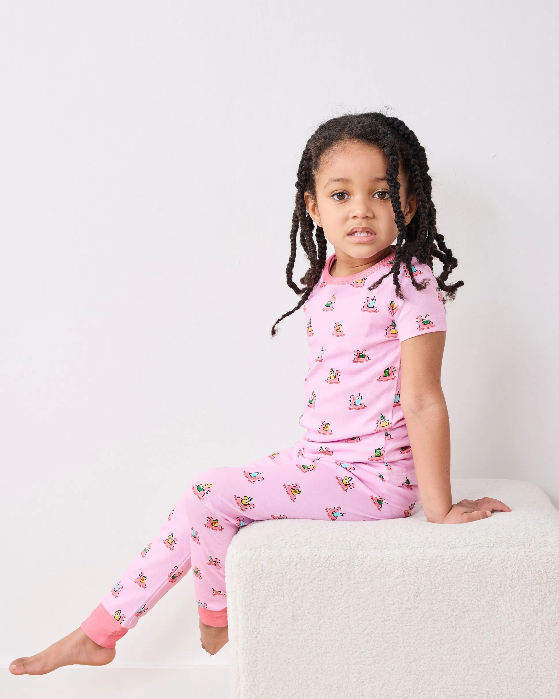 Kids Organic Pima Short Sleeve PJ Set in Flamingo Floaties