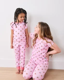 Kids Organic Pima Short Sleeve PJ Set in Flamingo Floaties