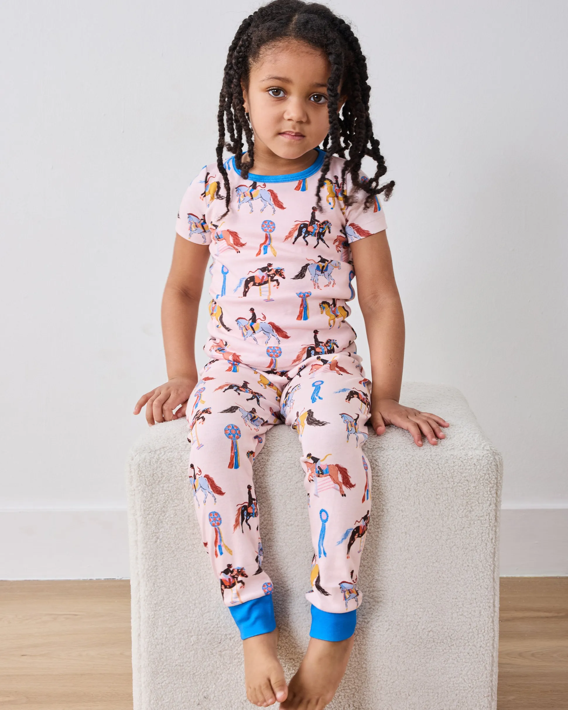 Kids Organic Pima Short Sleeve PJ Set in Horse Show