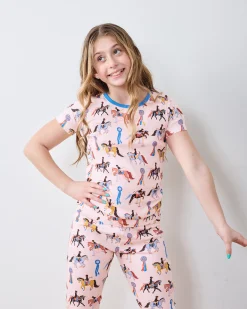 Kids Organic Pima Short Sleeve PJ Set in Horse Show