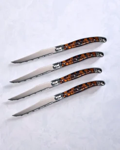 Laguiole Connoisseur 4- Piece Tortoise Steak Knife Set in Silver