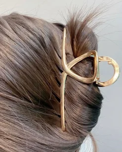 Large Hollow Twisted Hair Claw Clip in Gold
