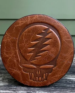 Leather Coaster Steal Your Face Grateful Dead in Brown