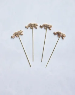 Leopard Cocktail Picks in Gold