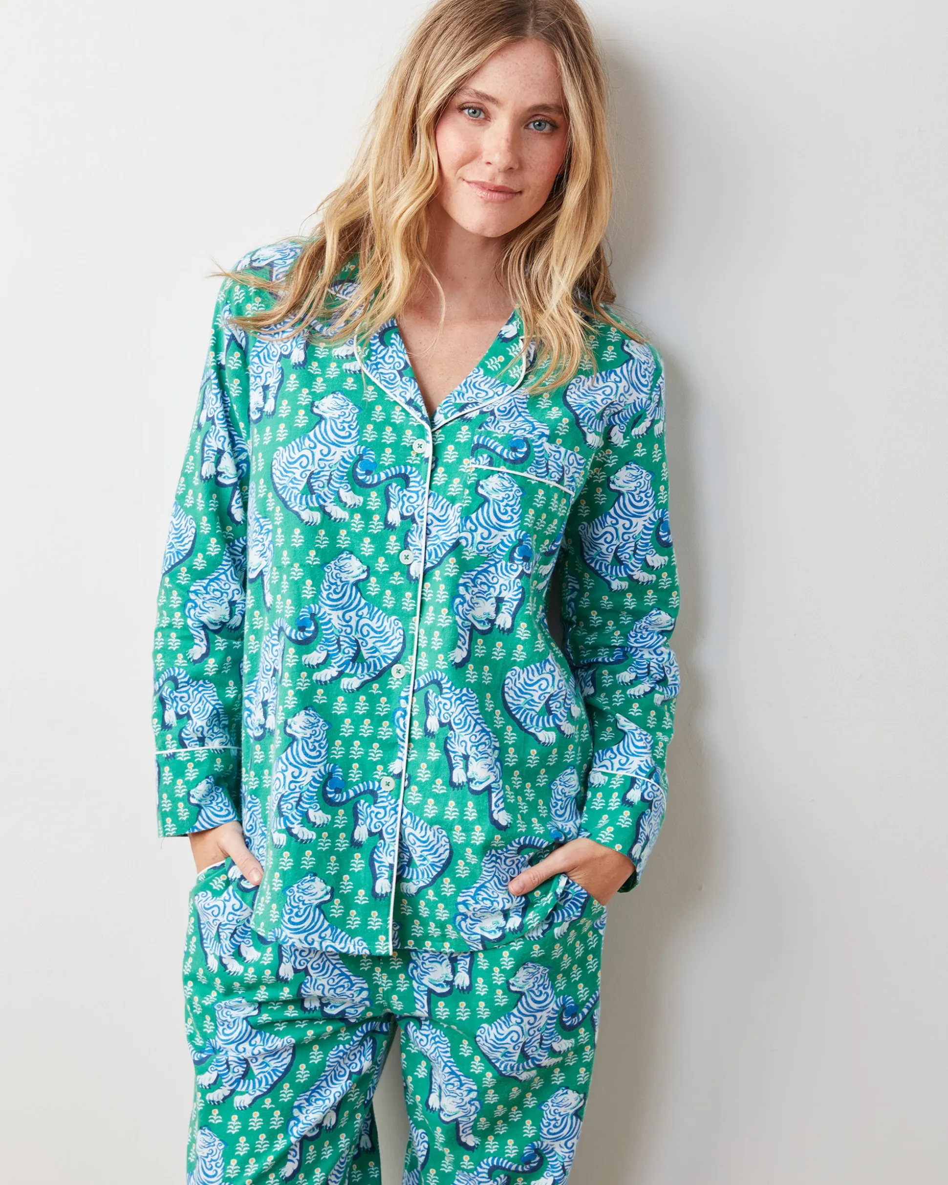 Lightweight Flannel Long PJ Set in Tiger Queen