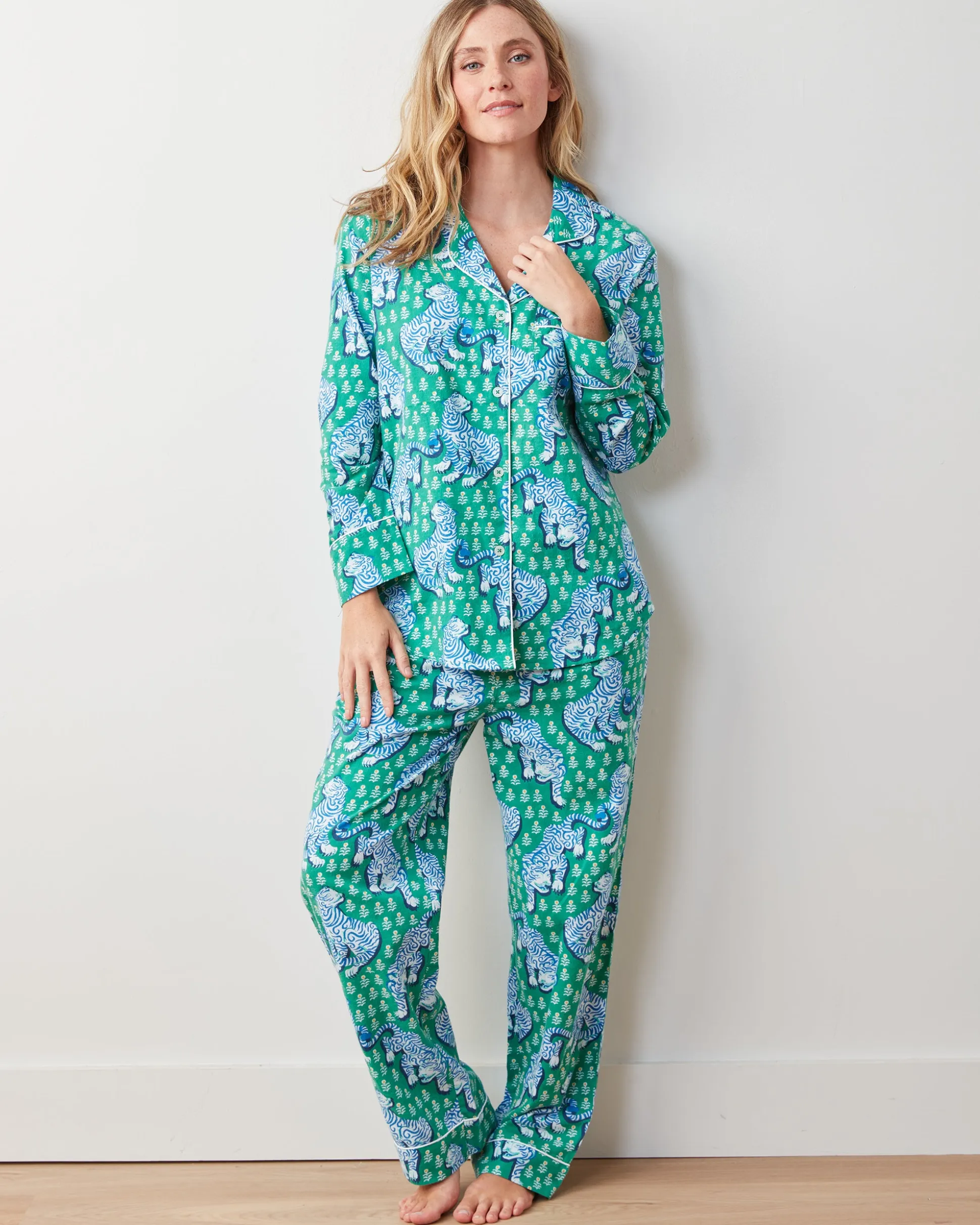 Lightweight Flannel Long PJ Set in Tiger Queen