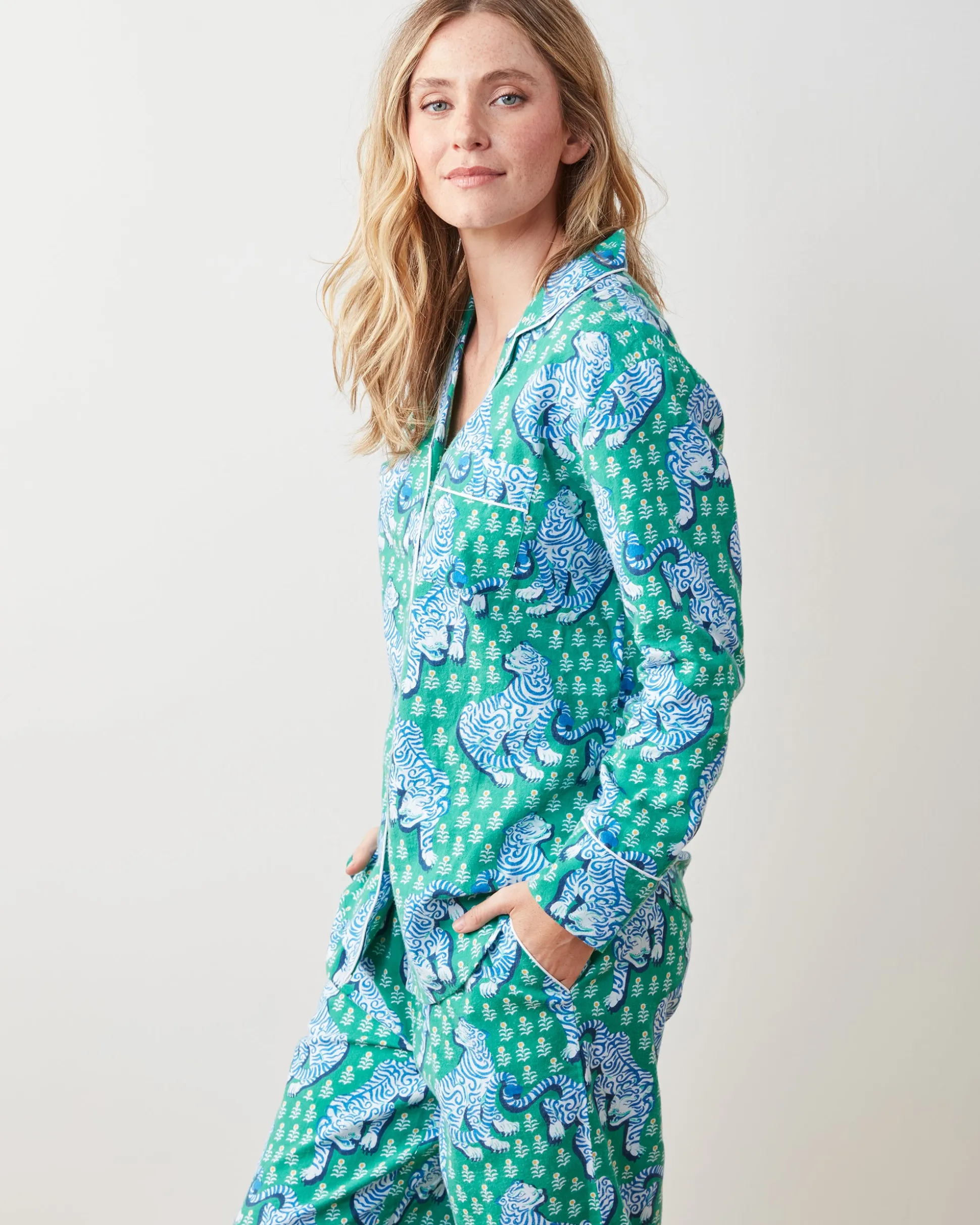 Lightweight Flannel Long PJ Set in Tiger Queen