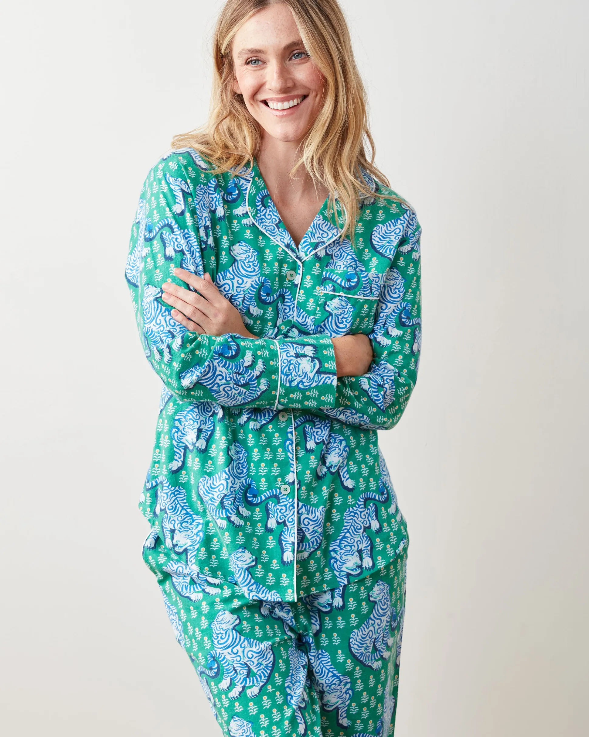 Lightweight Flannel Long PJ Set in Tiger Queen