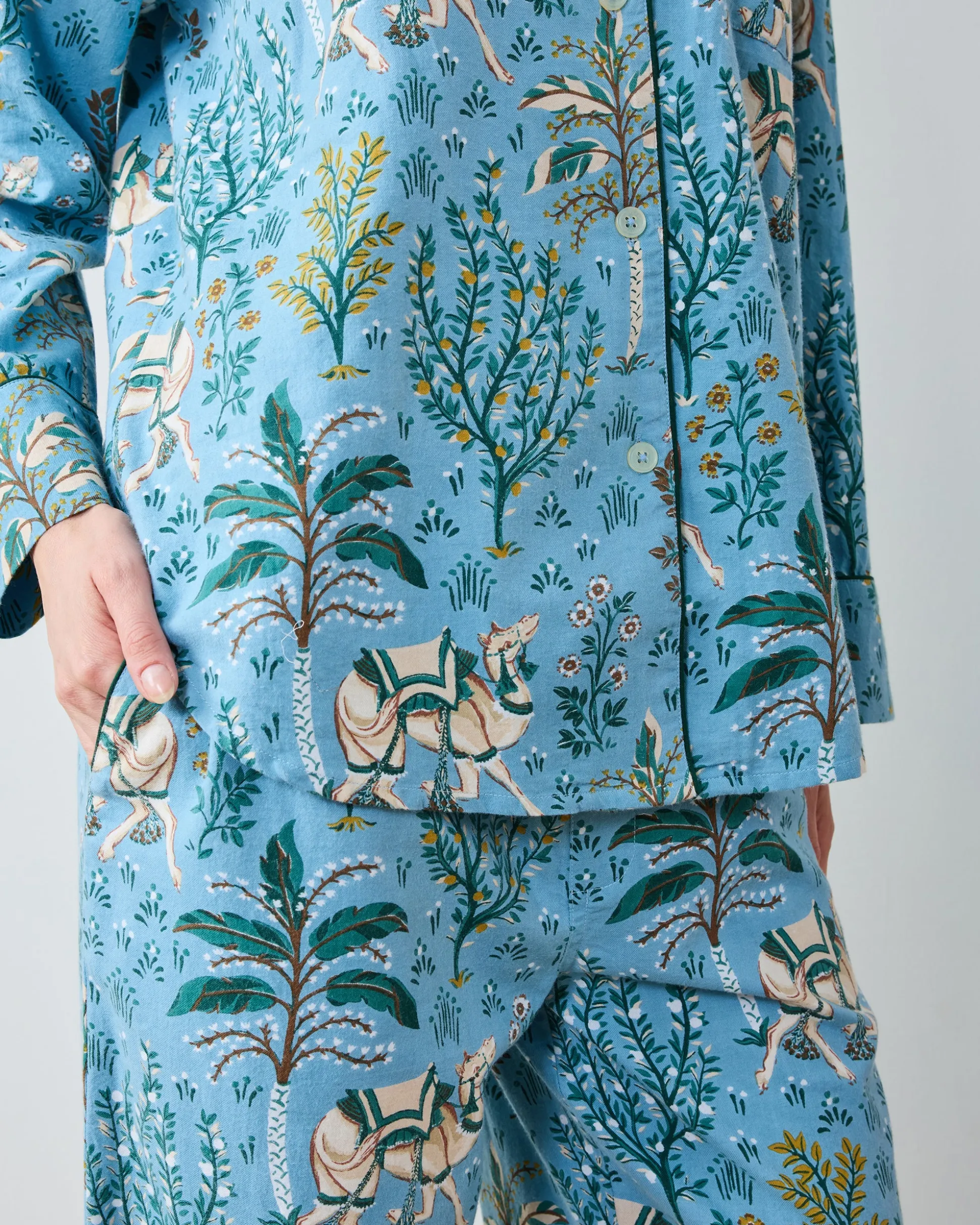 Lightweight Flannel Long PJ Set in Camel's Courtyard