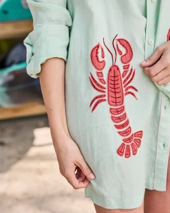 Linen Cabana Button Down in Lobster Landing Applique