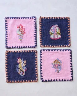 Linen Cocktail Napkins Set of 4 in Underwater Enchantment