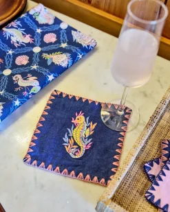 Linen Cocktail Napkins Set of 4 in Underwater Enchantment