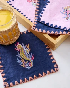 Linen Cocktail Napkins Set of 4 in Underwater Enchantment