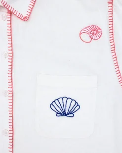 Linen Everyday Button Down in Embroidered Shells