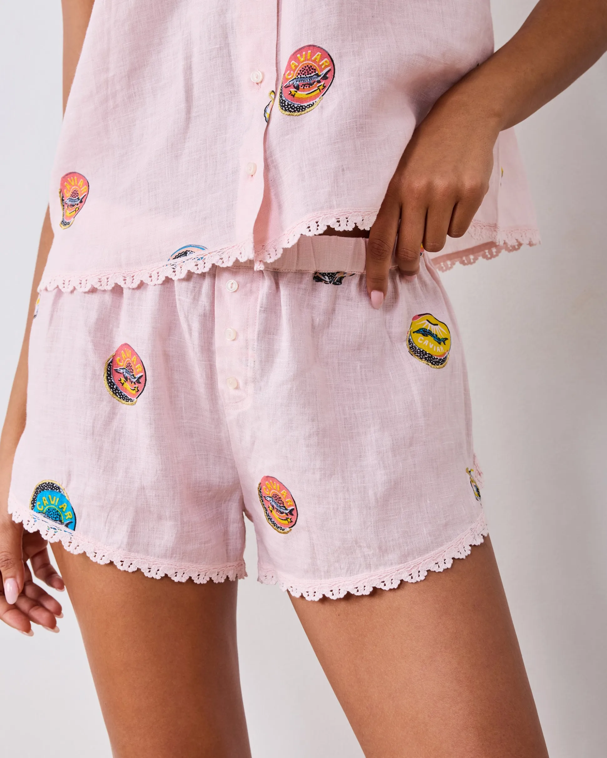 Linen Martha Set in Embroidered Coastal Caviar