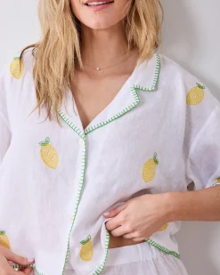 Linen Sweet Dreams Set in Embroidered Lemon Drop
