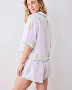 Linen Sweet Dreams Set in Embroidered Lemon Drop