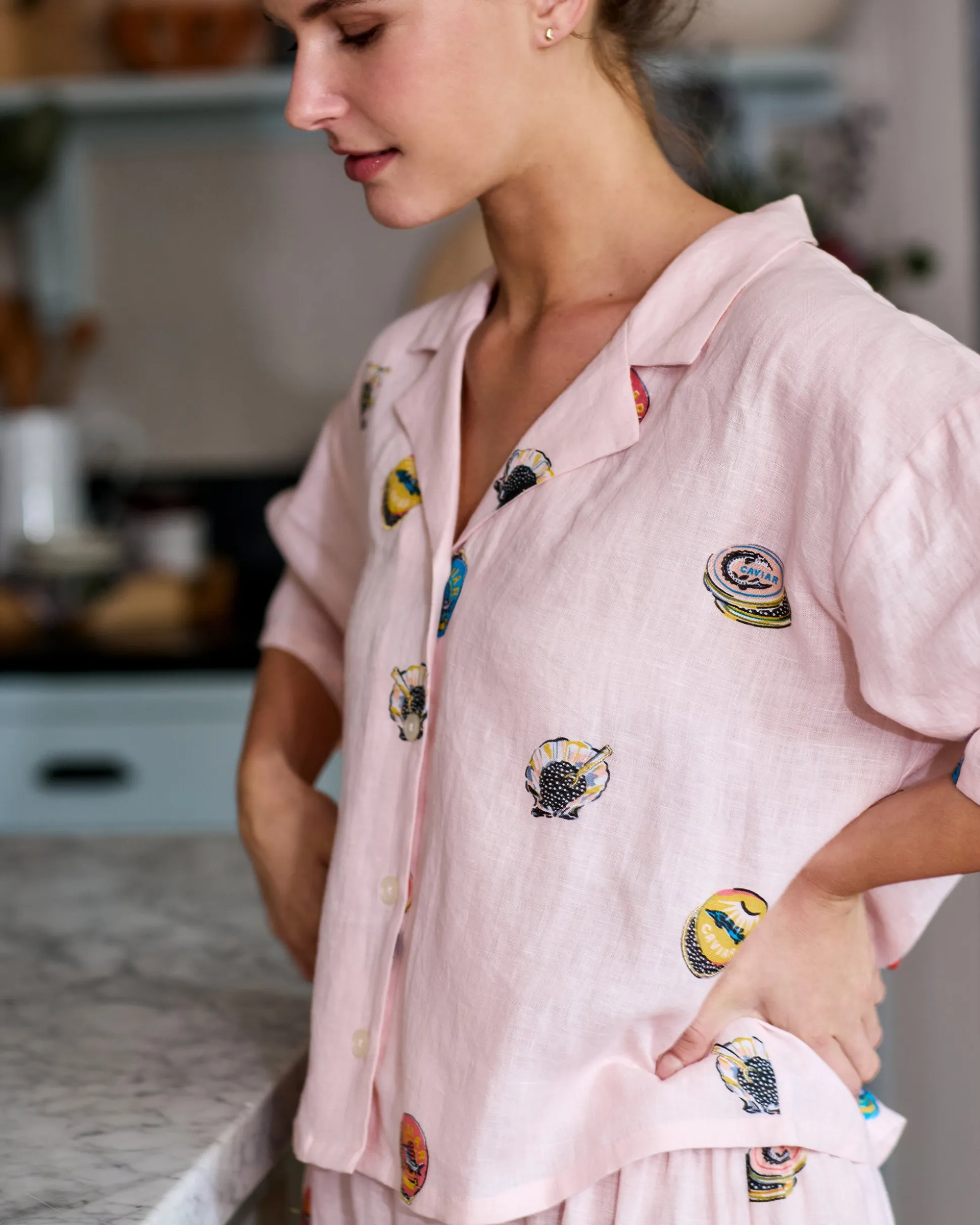 Linen Wildest Dreams Set in Embroidered Coastal Caviar